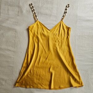 Gianni Bini Yellow Beaded Strap Satin Slip Mini Dress Size L Party Sexy